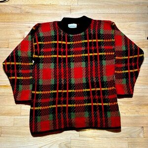 vintage 1992 Croquet Club crochet 🧶 plaid sweater Medium